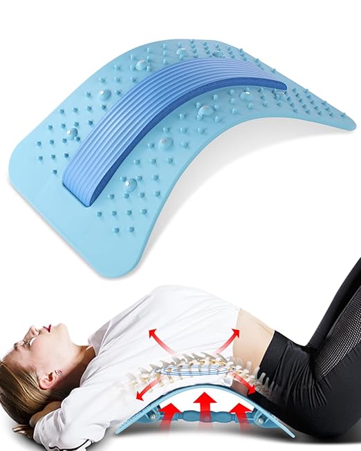 Back Stretcher Lumbar Backs Cracker with Magnet Backs Massager Lower Back Pain Relief Upgraded Multi-Level Support Stretcher Spinal Board Device for Herniated Disc, Sciatica, Scoliosis (Blue)