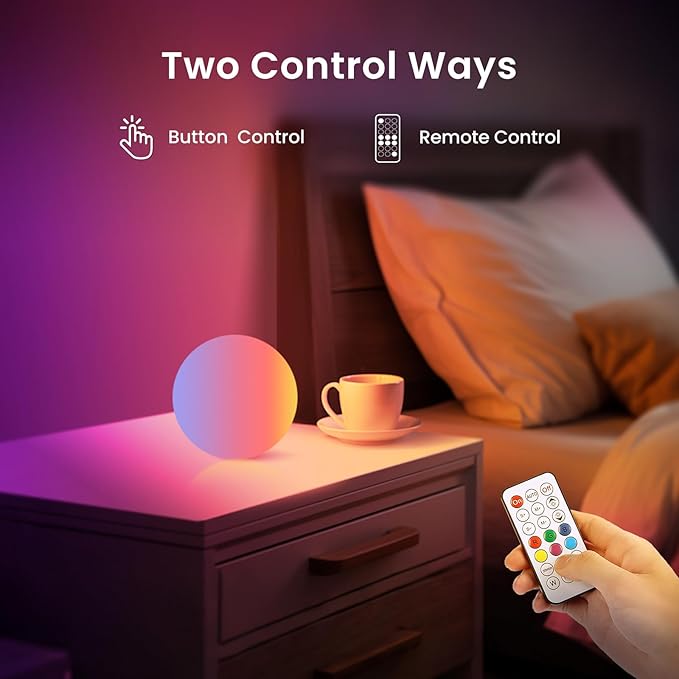LOFTEK LED Ball Light, 3-inch Rechargeable Globe Lights, Color-Changing Ball Lamp with Remote, Waterproof Orb Light, Smart Sphere Night Light for Home Bedroom Pool Decor, Xmas Gift, 2 Pack