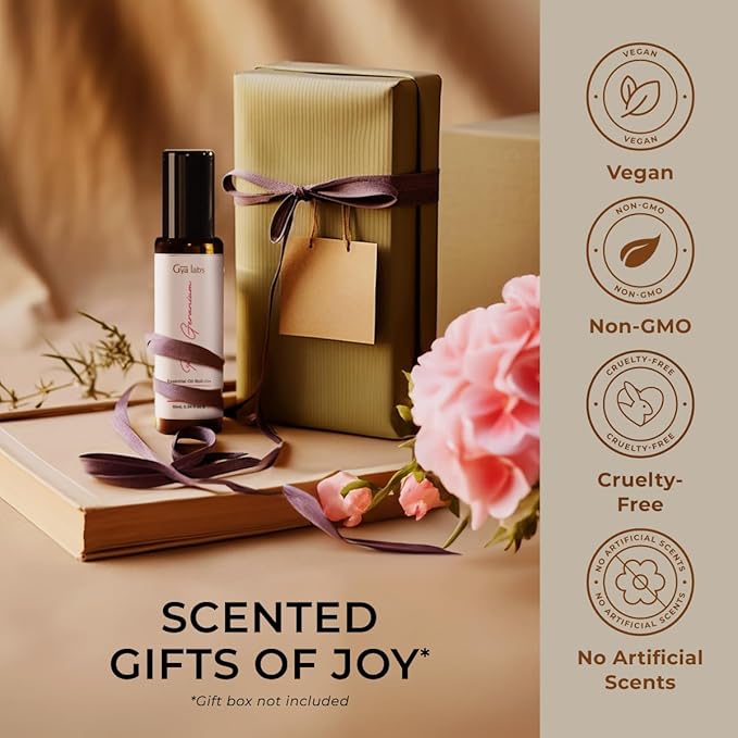 Gya Labs Rose Geranium Essential Oil Roll On - 0.34 Fl Oz - Travel Size Roller for Camping, Skin, Aromatherapy Relief, Convenience