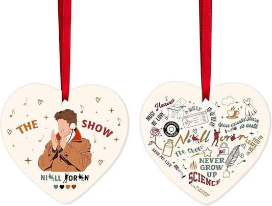 34HD Gifts for Christmas, Males Singer Ornament Heart-Shaped 2-Side Printed Ceramic, Music Gift for Lovers Men Women, Holiday Xmas Tree Hanging Decor