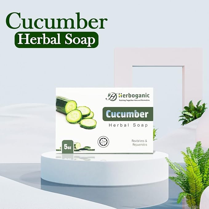 HERBOGANIC Cucumber Herbal Soap | Pack of 6 of 5oz soap Bar | Ideal for Men and Women, Soothing and Nourishing Soap for Moisturization