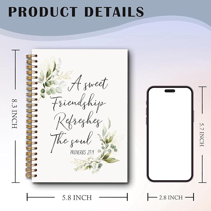 a Sweet Friendship Refreshes the Soul Christian Spiral Notebooks, Proverbs 27:9 Bible Journal, Gifts for Christian Women Friends, Religious Notebook for Note Taking, 5.5x8.3 Inch