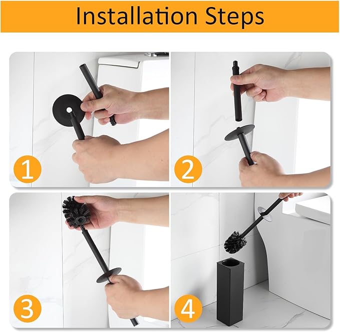 BGL Toilet Brush and Holder Set 2 Packs Aluminium Free Standing, Bathroom Storage and Organization Toilet Bowl Cleaner Brush and Holder, Square Design Sturdy and Space Saving