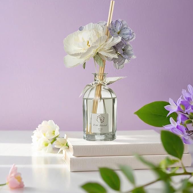 Reed Diffuser Set, Pretty Valley Home Dried Flowers Diffuser 120Ml / 4.05 fl OZ Gift Box - Includes Sticks, Long Lasting Fragrance Oil and Glass Bottle for Office Living Room Decor (Wild Bluebell)