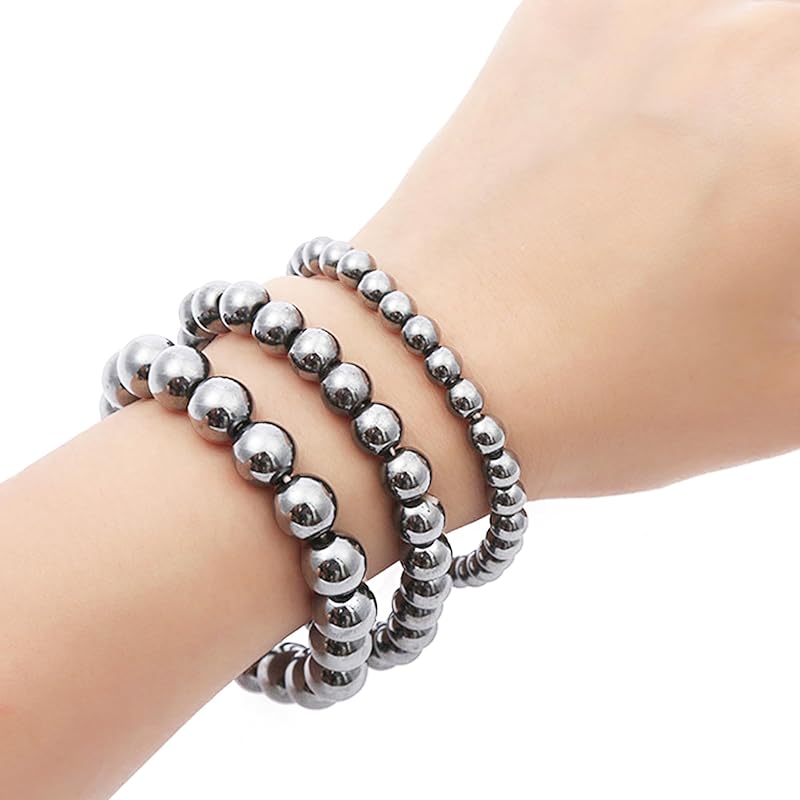 Hematite Beaded Bracelets For Men Protection Bracelets For Women Chakra Feng Shui Stretchy Health & Healing Stone 8mm Beaded Bracelets Lucky Stretch Elastic Handmade Bracelets(Hematite)