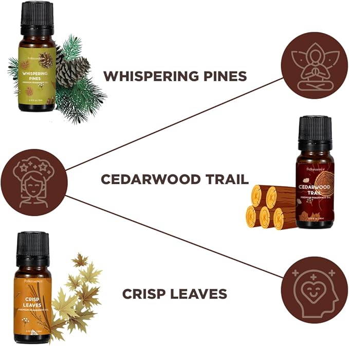 Folkulture Essential Oils for Home | Set of 6 (0.34 fl oz x 6) Fall Essential Oil or Diffuser Oils for Relaxation | Cedarwood Essential Oil or Fall Scents | Amber Oak Fall Essentials for Women