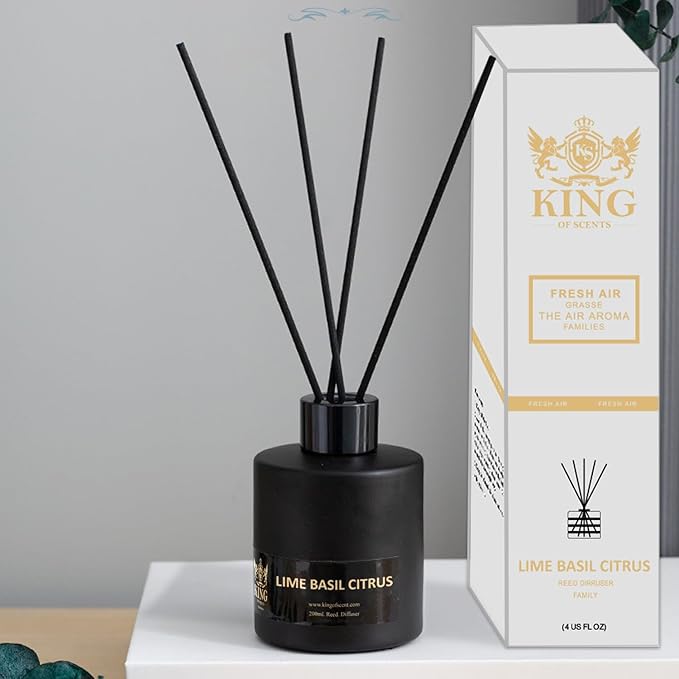 Reed Diffuser (200ml) Lime Basil Citrus Reed Diffuser Set,Reed Diffuser & Oil Diffuser Sticks with Flower, Aromatherapy, Home & Kitchen Décor,Fragrance and Gifts