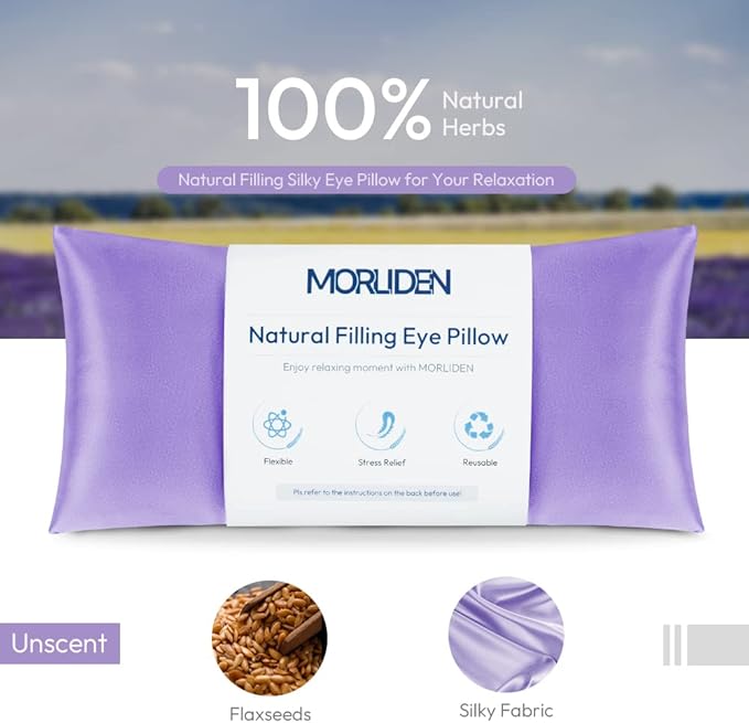Lavender Eye Pillows for Relaxation, Yoga Eye Pillow for Meditation, Microwavable Weighted Eye Pillow for Yoga, Moist Heat & Cold Eye Compress with Aromatherapy (Light Purple)