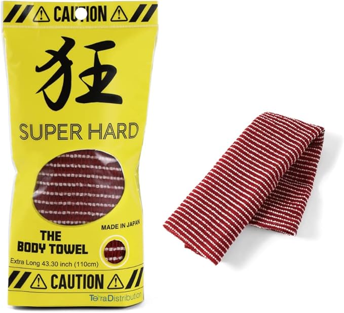 Exfoliating Washcloth [Made in Japan] Extra Long Exfoliating Towel Special Texture Makes Fluffy Foam Lather, Back Scrubber, Dead Skin Cell Remover, Loofah for Women and Men (Red)