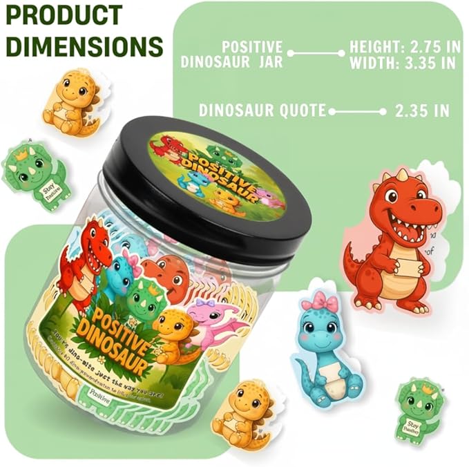 Positive Dinosaur Jar with 60 Daily Affirmation Cards, Emotional Support Dinosaur, Dinosaur Gift, Dinosaur Gifts For Women, Dinosaur Gift For Adults, Dinosaur Gifts For Teen Girls