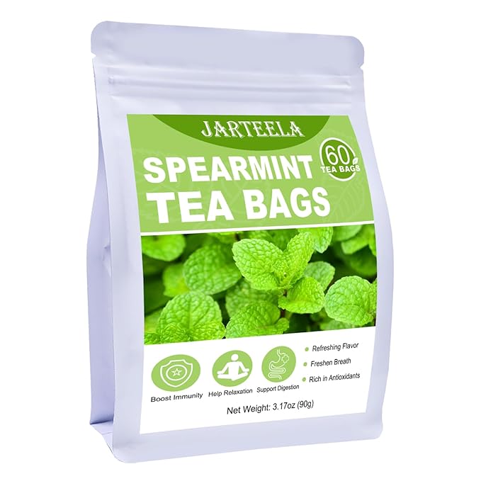 Jarteela - Spearmint Tea Bag, 1.5g x 60 Count - Pure Spearmint Leaves - Natural Herbal Tea Bags for Digestion - Non-GMO - Caffeine-free Tea
