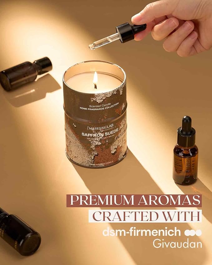 M&SENSE Saffron Suede Scented Candles Natural Non Toxic, Aromatherapy Candle for Stress Relief Meditation Relaxing, Housewarming Gifts for Women Men, 11.3oz 70 Hour Long Burning