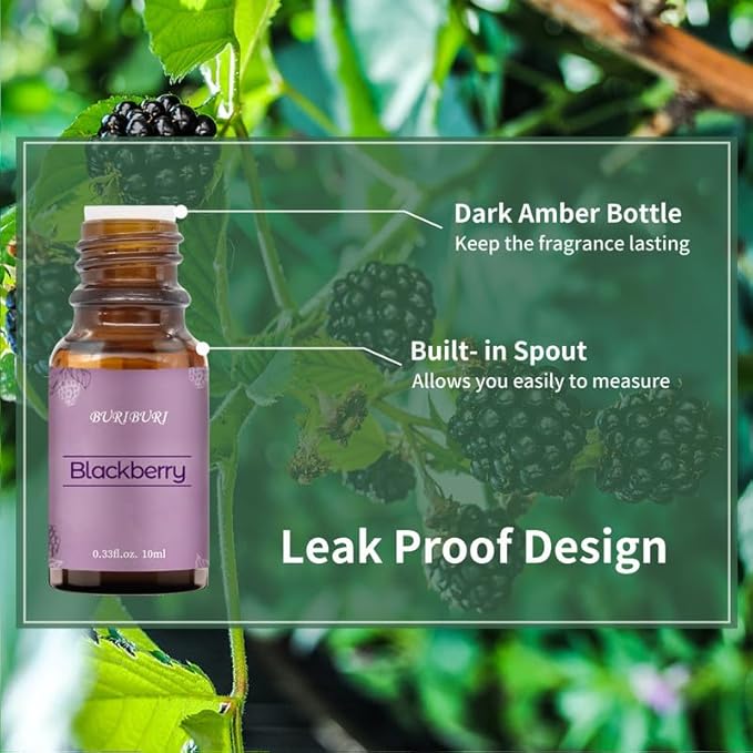 BURIBURI BlackBerry Essential Oil 10ml Premium Grade Scented Oil BlackBerry Fragrance Oil for Diffusers, Massage, Candle Making Soap Making