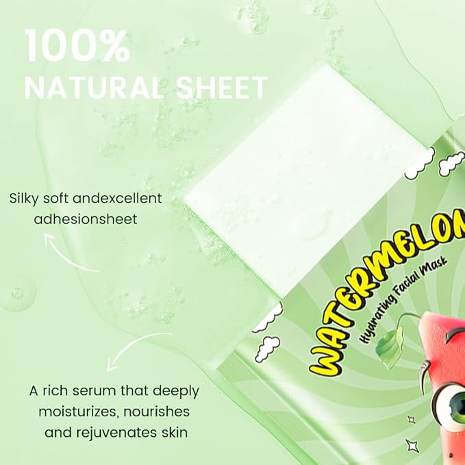 Kaely 12 Pack Watermelon Face Masks for Kids, Kids Face Mask Spa Day Kit Supplies, Spa Party Favors for Teens Girls Women, Sheet Facial Mask Skincare Gifts Set, Moisturize for All Skin Types, 07