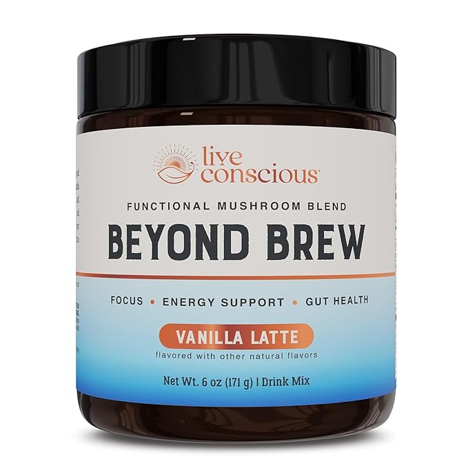Beyond Brew Vanilla Latte Coffee Alternative - Mushroom Complex w/Lion’s Mane, Reishi, Cordyceps & Chaga for Sustained Focus, Energy & Immunity Support. Prebiotics & Probiotics Support Gut Health, 30
