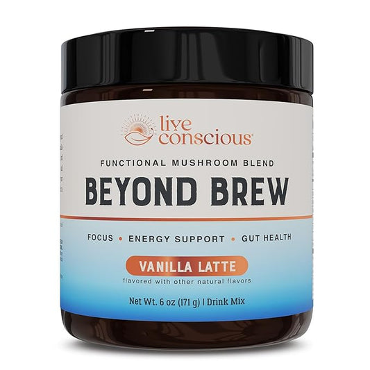 Beyond Brew Vanilla Latte Coffee Alternative - Mushroom Complex w/Lion’s Mane, Reishi, Cordyceps & Chaga for Sustained Focus, Energy & Immunity Support. Prebiotics & Probiotics Support Gut Health, 30