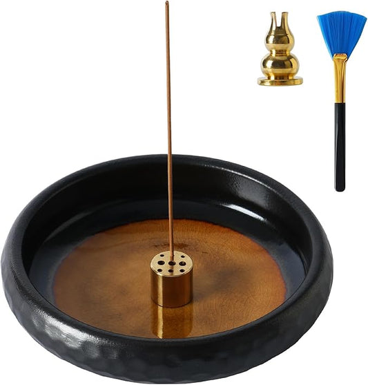 Ceramic Incense Burner,Handmade Incense Stick Incense Burner Reflux Burner,Sage, Coil Incense, Ash Catcher, Smudge Bowl for Yoga Meditation Room Décor,Crack Yellow