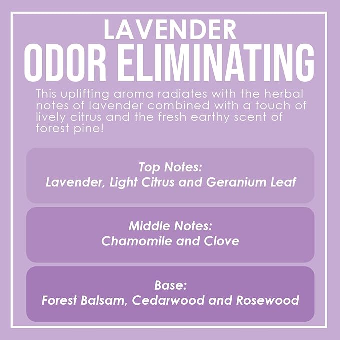 Lavender 2 Pack Odor Eliminating Highly Fragranced Candle - Eliminates 95% of Pet, Smoke, Food, and Other Smells Quickly - Up to 80 Hour Burn time - 12 Ounce Premium Soy Blend