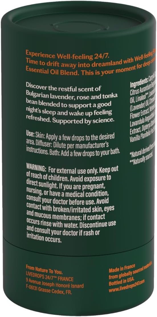 LIVEDROPS 24/7 Sleep Good Essential Oil Blend - Crafted in France - Lavender & Rose - Pure & Natural - Aromatherapy - Skin Safe & Diffuser Compatible - Clinically Tested
