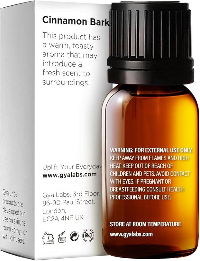 Gya Labs Cinnamon Bark Essential Oil - 0.34 Fl Oz - for Hair, Skin, Diffuser, Aromatherapy & DIY Candle Making Scent