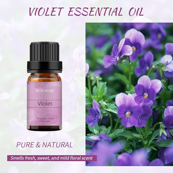 BURIBURI Violet Essential Oil 10ml, 100% Pure, Undiluted, Natural Violet Fragrance Oil for Diffuser, Soap Candle Making
