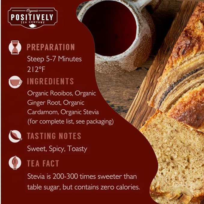 Organic Positively Tea Company, Banana Bread Chai Rooibos Tea, Loose Leaf, 4 Ounce