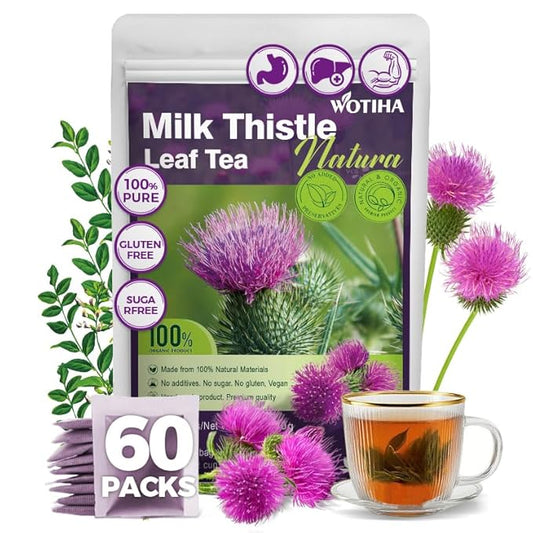 WOTIHA-Natural Milk Thistle Leaf Tea 180g.60 Herbal Tea Bags. for Liver Support .Detox Tea.Non-GMO • Additive-Free • Caffeine-Free