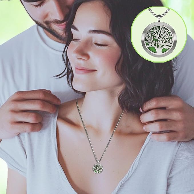 Aromatherapy Diffuser Necklace-Tree of Life Essential Oil Necklace,Aromatherapy Diffuser Pendant for Men and Women,Portable,Suitable for Yoga,Meditation,Travel,Stress Relief Gift(Silver 30mm)
