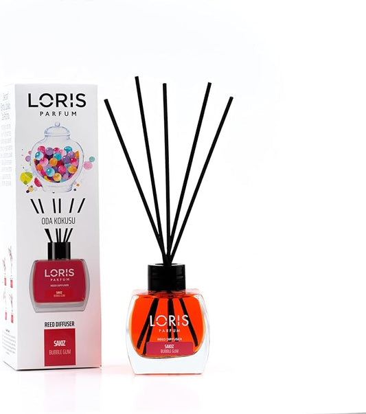 Loris Reed Diffuser - Bubble Gum - Aromatic Home Fragrance with Natural Essential Oils, 4.06 fl oz/120 mL – Long‑Lasting, Non‑Toxic, Gift Ready Scented Diffuser with Sticks for Room & Bathroom