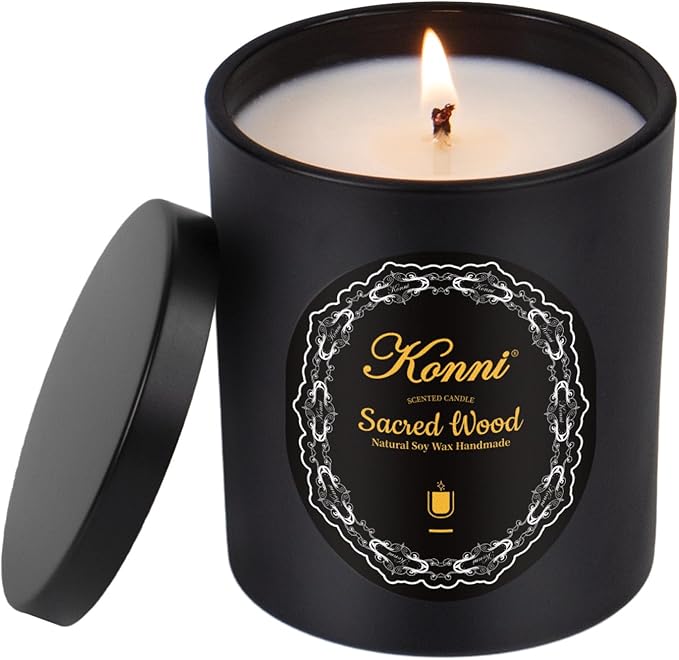 KONNI Scented Candles, Aromatherapy Candle, 8.1oz Natural Soy Wax Jar Candles, 40 Hour Burn Time, Home Scented Gift for Women & Men Christmas Birthday Mom Best Friends（Sacred Wood）