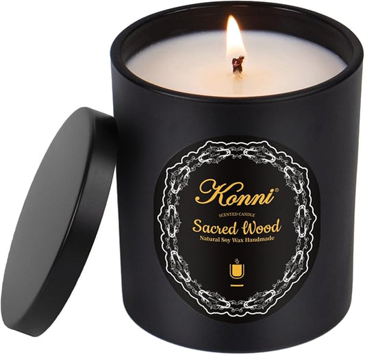 KONNI Scented Candles, Aromatherapy Candle, 8.1oz Natural Soy Wax Jar Candles, 40 Hour Burn Time, Home Scented Gift for Women & Men Christmas Birthday Mom Best Friends（Sacred Wood）