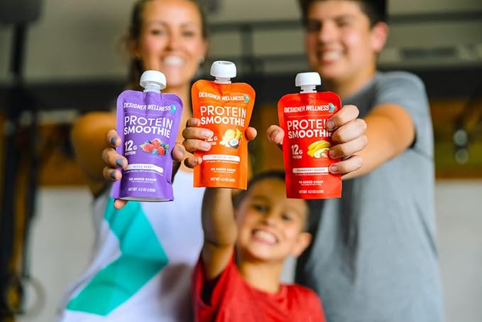 Designer Wellness Protein Smoothie, Real Fruit, 12g Protein, Low Carb, Zero Added Sugar, Gluten-Free, Non-GMO, No Artificial Colors or Flavors, Mixed Berry, 12 Count