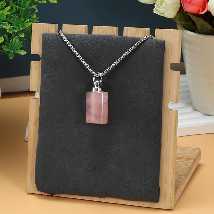 2PCS Natural Stone Perfume Bottle Pendant Necklace Rose Quartz Agate Link Chain Healing Crystals Stone Charms Necklaces For Women