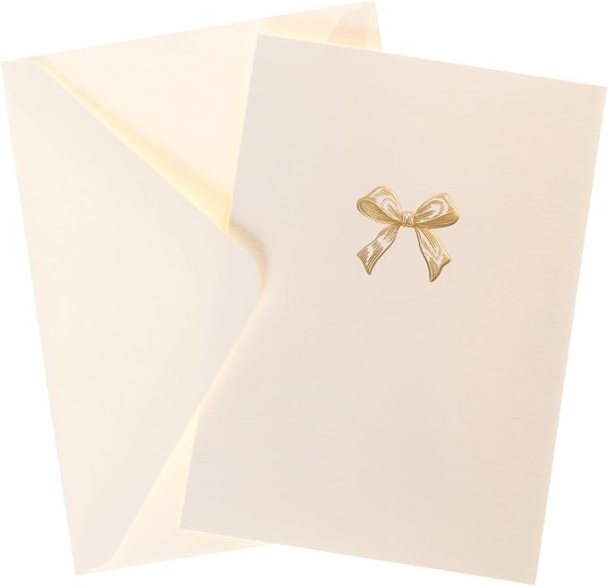 Graphique Bow Cards, Pack of 10 Cards with Envelopes, All Occasion Greetings, Blank Inside, Gold Foil Embossing, La Petite Press Collection Boxed Set, 3.25" x 4.75"