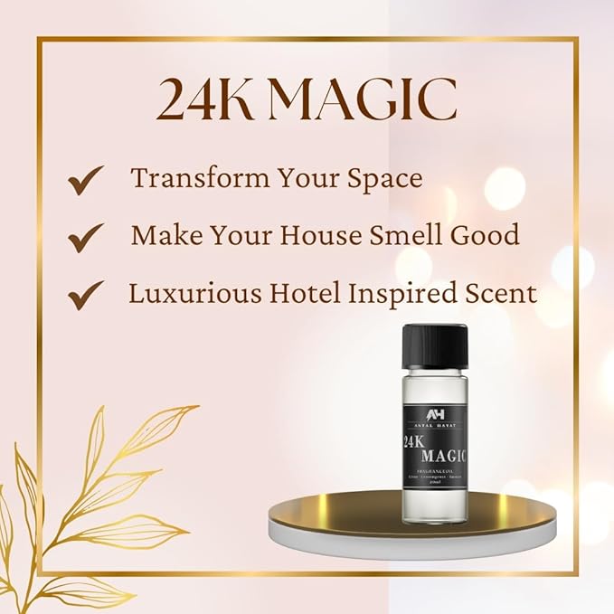 24K Scent Diffuser Oil 20mL - Inspired by Luxury Hotel W Hotels - Formulated with Bergamot, Lemon, Lemongrass, Magnolia, Jasmine, Lily, Koa Wood, Musk - Aromatherapy Home Fragrance