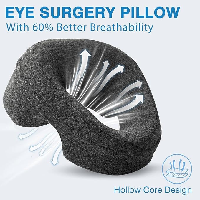 Face Down Pillow for Bed, Massage Headrest Face Pillow After Eye Surgery, Memory Post-Eye Recovery or Beach Tanning, Prone Sleepers with Breathable Desig (Dark Gray)