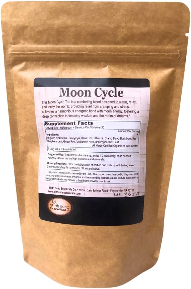 Birth Song Botanicals Organic Moon Cycle Herbal Tea for Period Support, Herbal Supplement to Bring Hormonal Harmony to Your Feminine Cycle with Mugwort, Red Raspberry Leaf, Chamomile, 3 oz Bag