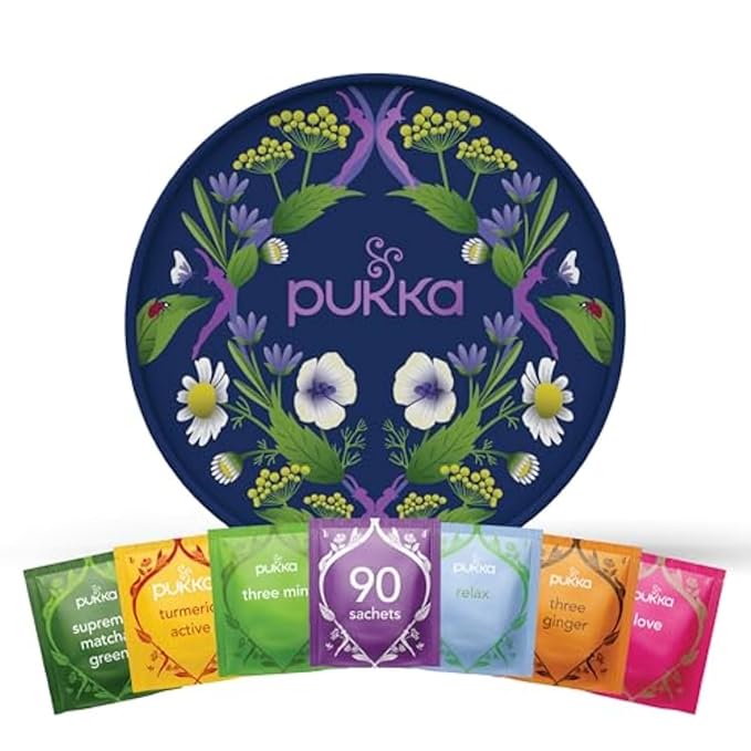 Pukka Tea Organic, Herbal Tea Sampler For Everyday Wellness, Best for Birthdays, Anniversaries & Holidays, Caffeine Free, 90 Bags, 6 Flavors