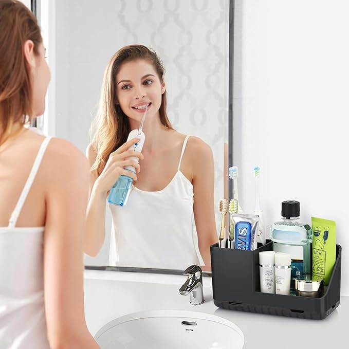 Toothbrush Holders for Bathrooms, Kids Electric Toothbrush and Toothpaste Holder, Toothbrush Organizer with Drainage, Tooth Brush Holder for Bathroom Countertop Organizer (Black)