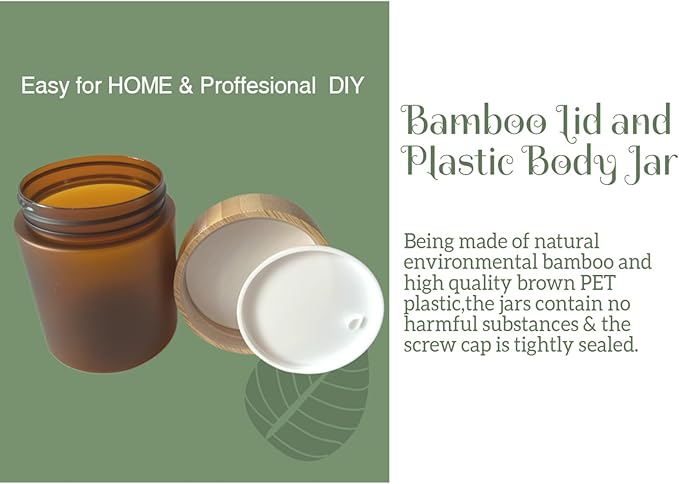 Empty Bamboo Lid Jar 8oz/250g,Refilable Plastic Round Cosmetic Containers for Powder,Body Butter,Cream,Lotion,Wide Mouth Makeup Sample Storage Pot Dispenser Brown