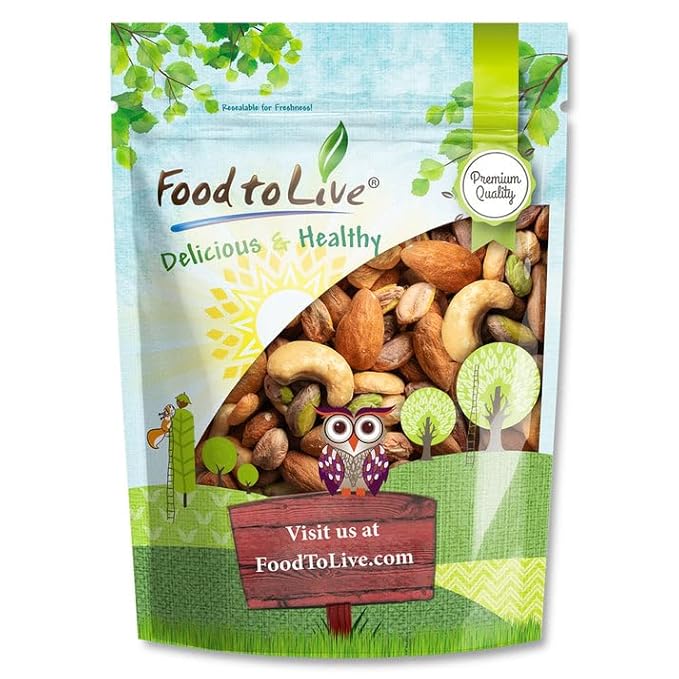Food to Live Nut Lovers Mix, 8 Ounces – Premium Dry Roasted Pistachios No Shell, Almonds and Cashews Blend. No Salt Added. Trail Snacks for Adults and Kids. Vegan, Kosher, Bulk