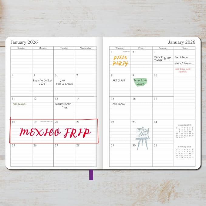2025-2026 Planner - Weekly and Monthly Planner, Oct 2025 to Dec 2026, Vegan Leather Cover, Elastic Closure, 7”x9.25”, Purple