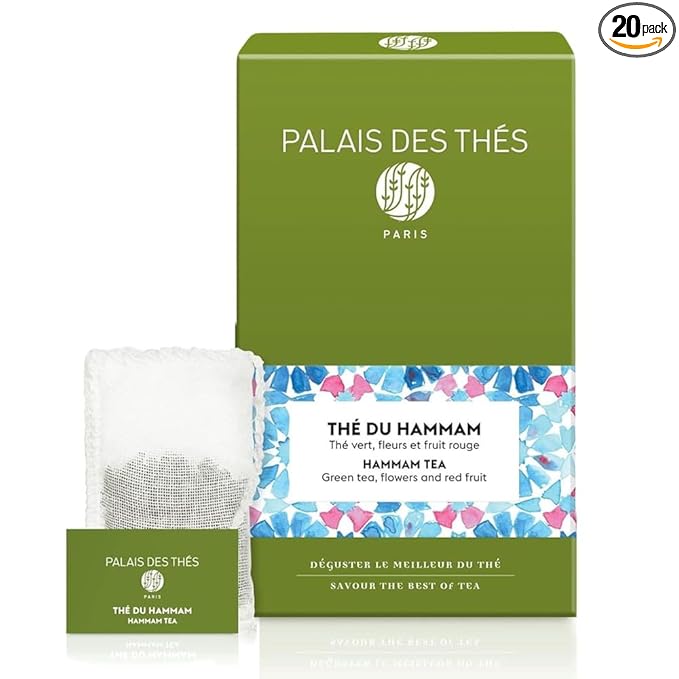 Palais des Thés - Hammam Green Tea, Rose & Red Berries - Premium Tea Bags, Serves 20 Cups