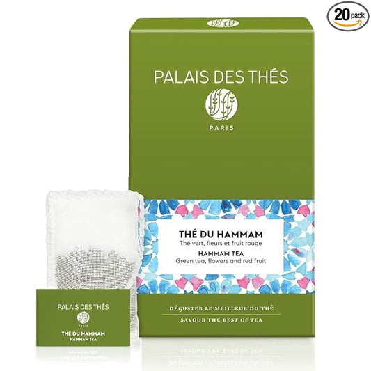 Palais des Thés - Hammam Green Tea, Rose & Red Berries - Premium Tea Bags, Serves 20 Cups