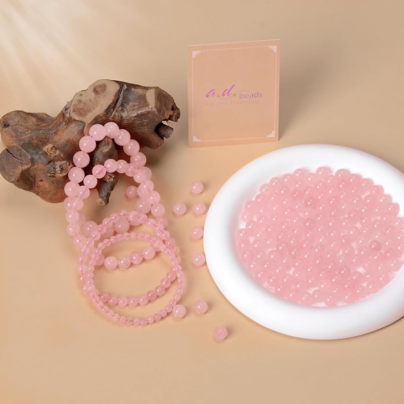 AD Beads Handmade Gemstone Stretch Elastic Bracelet Crystal Healing Reiki Nature's Beauty and Spiritual Essence Unisex (12mm, Rose Quartz)