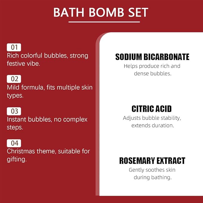 6 Pcs Christmas Bath Bombs Gift Set for Women,Handmade Natural Bath Bomb with Fizz Effect,Moisturizing and Soften Skin,Fruit & Flower Scents Skin Care Bathbombs for Stocking Stuffers Gift