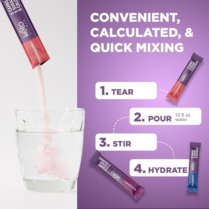 Keto Vitals Berry Electrolytes Powder Packets No Sugar | Keto Friendly Electrolytes Travel Packets | Variety Individual Stickpacks | Energy Drink Mix | Zero Calorie | Zero Carb (Berry Assorted, 30)