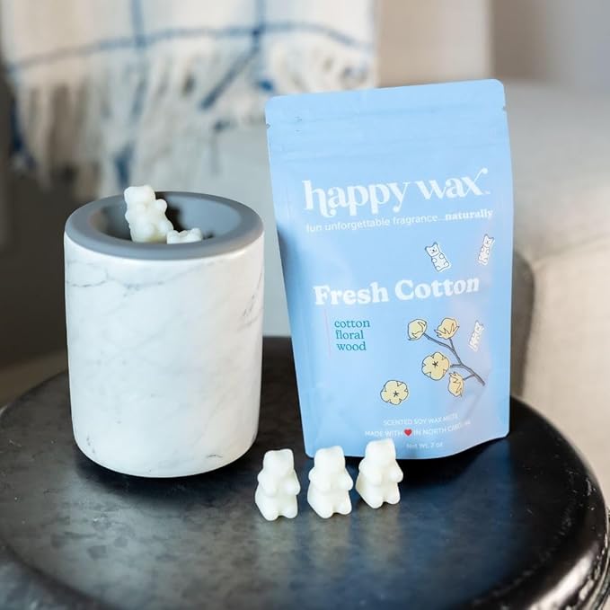 Happy Wax Fresh Cotton Scented Bear Wax Melts - Natural Strong Infused with Essential Oils, Non-Toxic Soy Melts for Warmers (4 oz Tin)