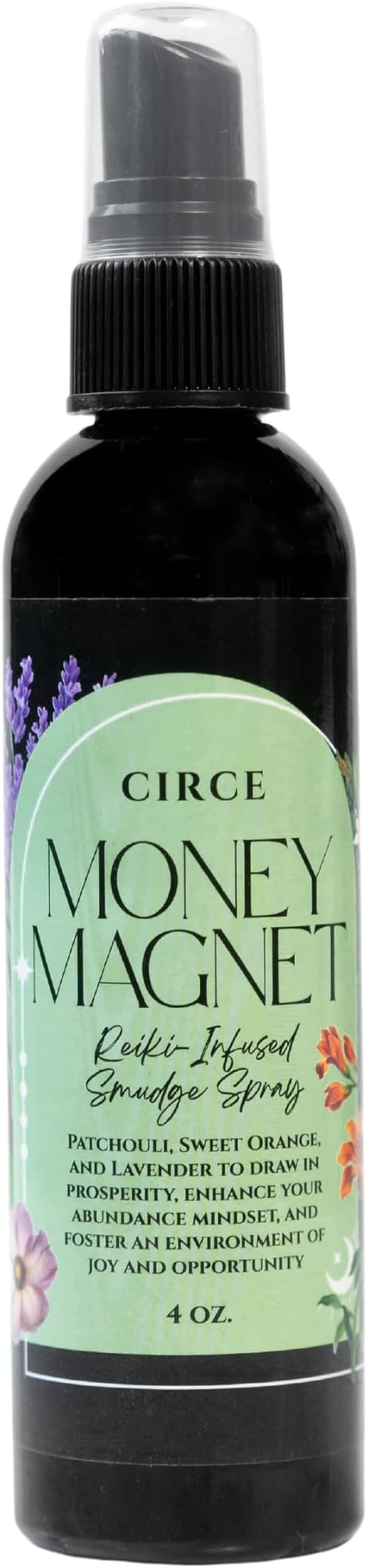 Circe Money Magnet Smudge Spray – 100% Natural Smoke Free Alternative to Attract Abundance, Prosperity & Opportunities - Patchouli, Sweet Orange & Myrrh Blend - Wealth, Success, Self Care, Gift - 4oz