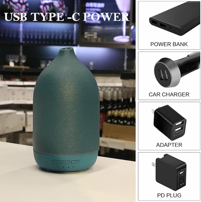 Essential Oil Diffusers, Aromatherapy Diffuser for Essential Oils, 100ml Ceramic Oil Diffusers for Large Room - 5 Timers, Warm Ambient Light, Auto-Off